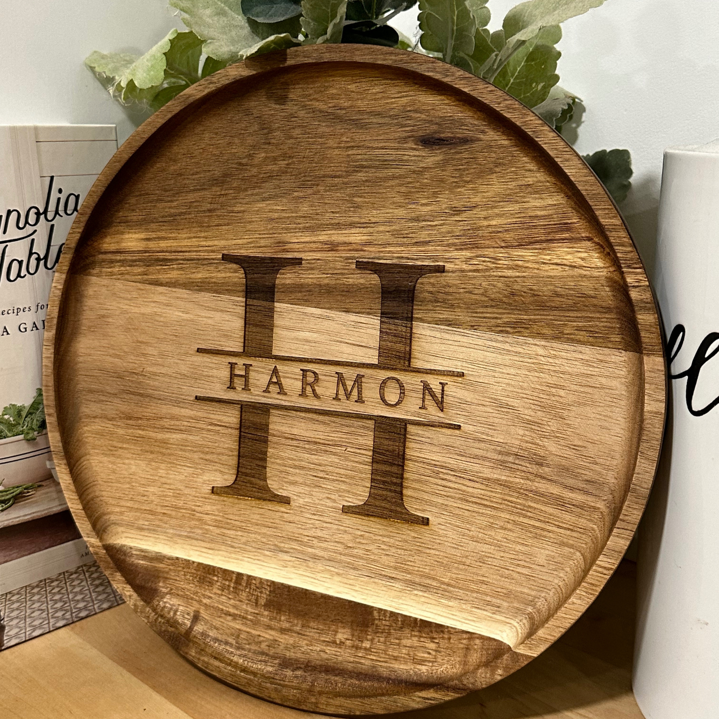 Personalizable Wooden Round Serving Tray