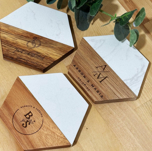Personalized Marble Wooden Coasters