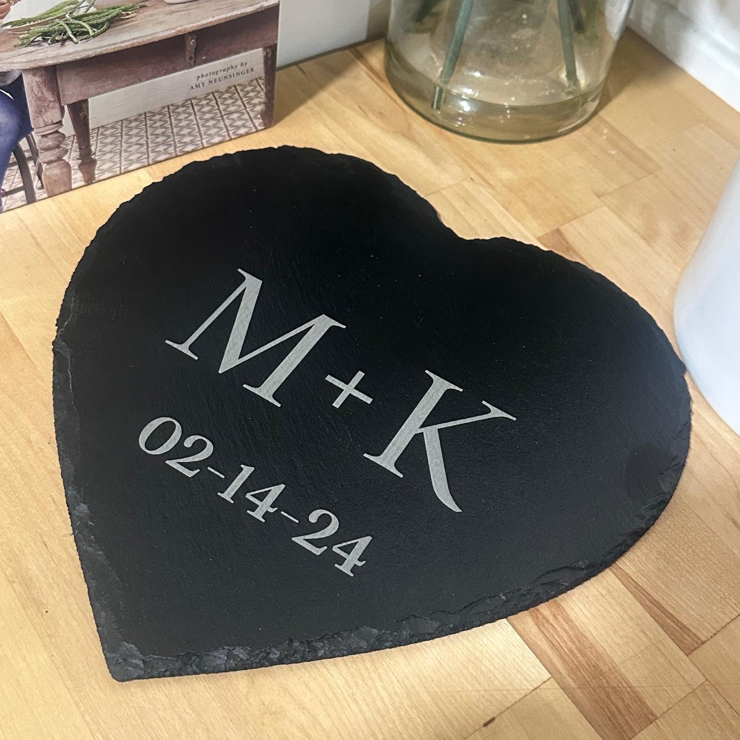 Slate Coaster, Personalized Love Heart Any Text, Any Font, Laser Engraved Gift, Wedding, Birthday, Anniversary, Christmas, Valentines.