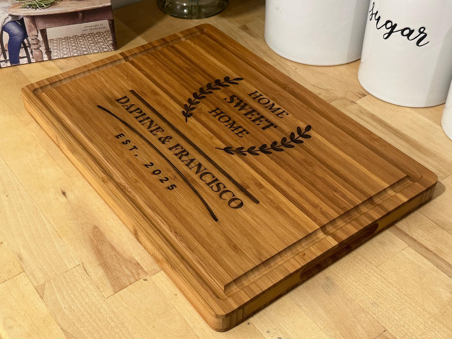 Personalized, Engraved Cutting Board with Minimalist Monogram Design for Wedding or Anniversary Gift